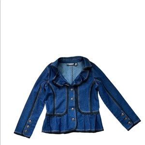 The Pyramid Collection - Denim / Lace / Ruffled Jacket - Size M
